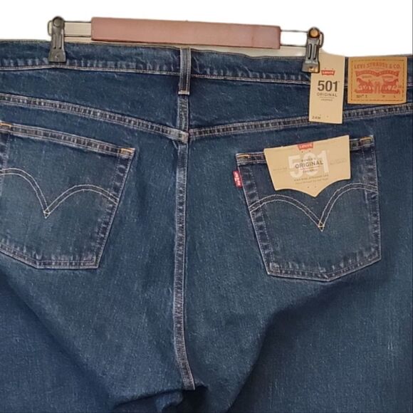 Levi's Original 501 High Rise Straight Leg Cropped Plus Size Denim Blue Jeans - Picture 5 of 12